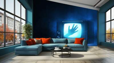 watching horror movie on tv Wall mural