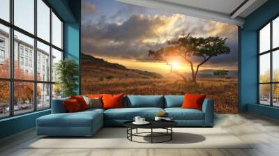 beautiful landscape with nobody tree in africa Wall mural