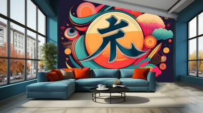  A colorful and fun depiction of the Japanese hiragana character -か- (ka), designed to h_1(26) Wall mural