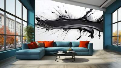  A dynamic black ink brush stroke with splashes on a white background. _1(29) Wall mural