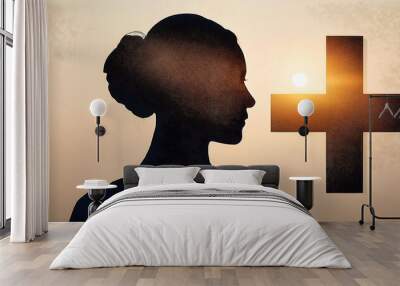  Abstract woman silhouette with a cross modern illustration. _1(280) Wall mural