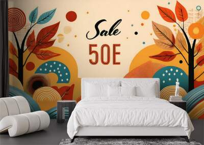  Autumn design with graphic Memphis elements, featuring retro-style abstract patterns, with _1(66) Wall mural