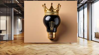  Black Light Bulb with Golden Crown on Beige Background- A black light bulb topped with _1(41) Wall mural