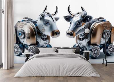  Bundle of two robotic mechanical cows isolated on a white background – A pair of robotic me_1(20) Wall mural