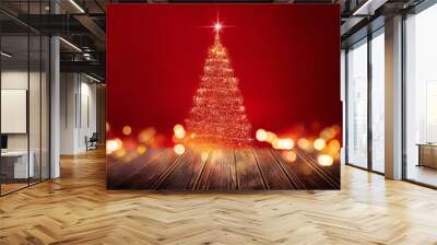  Christmas background with xmas tree and sparkle bokeh lights on red canvas background- A vi_1(77) Wall mural