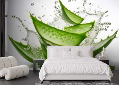  Falling Aloe Vera Slice- Falling Aloe vera slice isolated on white background, full depth o_1(25) Wall mural