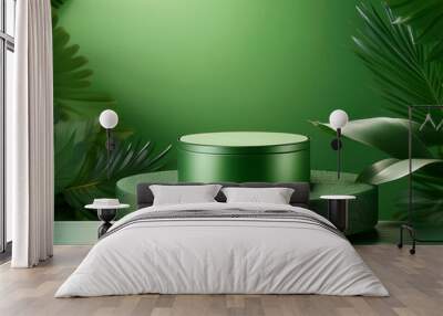  Green Podium for Cosmetic Products- An abstract green podium designed for displaying beauty_1(249) Wall mural