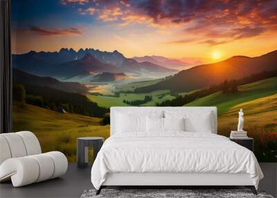  Mountain valley during sunrise, showcasing the natural beauty of a summer landscape in Slov_1(718) Wall mural