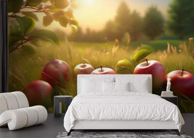  Organic apples in summer grass, creating a fresh and natural scene._1(759) Wall mural