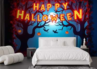 A colorful paper cut banner with intricate designs adorns the wall for the spookiest night of the year._00003_ Wall mural