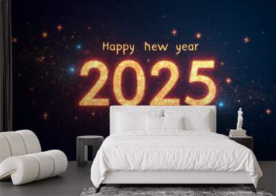 A vibrant and elegant 2025 Happy New Year design features a dark background set against a twinkling canvas of celestial stars._00001_ Wall mural