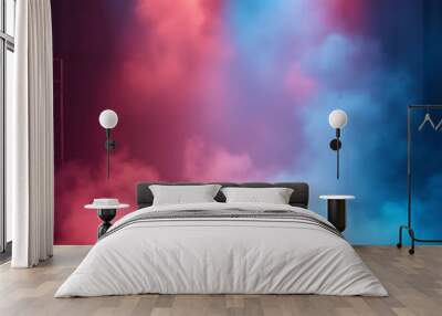 Forced perspective creates an abstract podium with colorful lights and smoke that visually manipulates space and perception. Wall mural