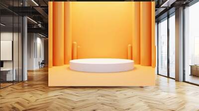 Minimalist podium features fresh oranges for product showcase and presentation purposes. Wall mural