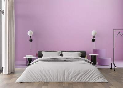 Purple and gold stone pedestal stands on a soft pastel wall backdrop in a grand exhibition setting perfectly. Wall mural