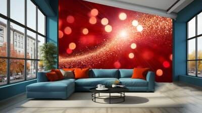 Red abstract art features holiday lights and glitter on a vibrant Christmas background with_1(514) Wall mural