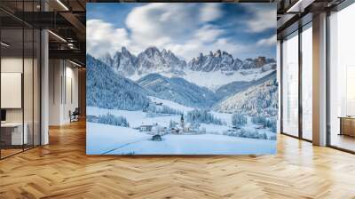  Santa Maddalena village in Val di Funes one of the most beautiful valleys Dolomite in the winter Wall mural