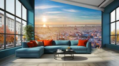 Beautiful sunrise in Barcelona Wall mural