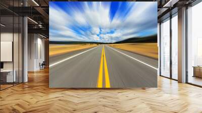 Two lane highway with motion blur Wall mural