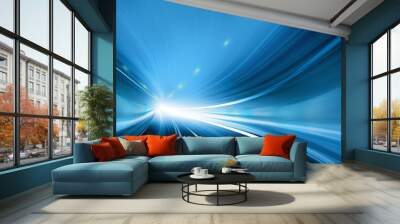 abstract speed motion in blue highway tunnel Wall mural