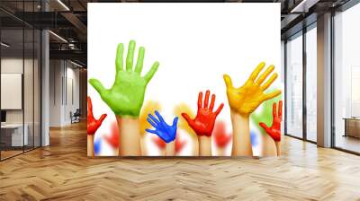 Colourful hands isolated on white Wall mural