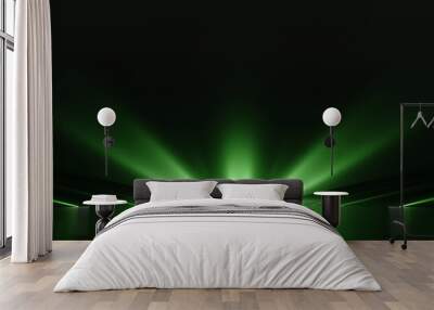 Futuristic dark podium with green lights. 3D rendering. Wall mural