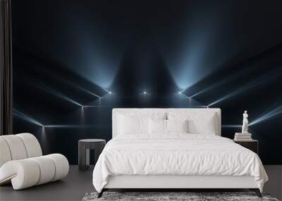 Futuristic dark podium with light and reflection background. Wall mural