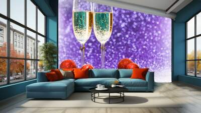 two glasses of champagne ready for christmas celebration Wall mural