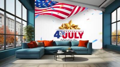 4th of July poster template.USA independence day celebration with American flag.USA 4th of July promotion advertising banner template for Brochures,Poster or Banner.Vector illustration EPS 10 Wall mural