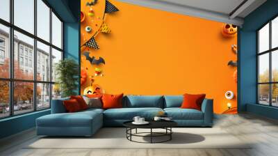 Halloween  background with candle light, pumpkin and Halloween Elements on orange color background.Website spooky,Background or banner Halloween template.Vector illustration eps 10 Wall mural