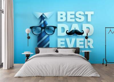 Happy Father's Day poster or banner template with king necktie and glasses.Greetings and presents for Father's Day.Vector illustration EPS10 Wall mural