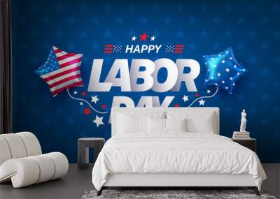 USA Labor Day Banner and poster template.USA labor day celebration with american balloons flag on blue.Sale promotion advertising banner template for USA Labor Day Brochures,Poster or Banner. Wall mural