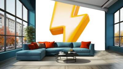 Yellow 3D Lightning Flash Bolt Icon Isolated on Transparent Background for Energy and Power Concepts Wall mural