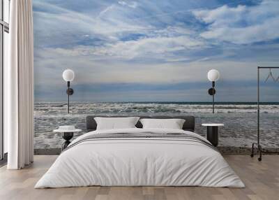 beach, wave, foam, horizon, sky to the ocean Wall mural