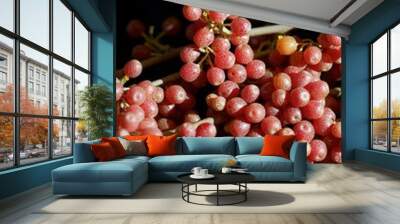 tasty juicy berry sea-buckthorn berries on a branch. Wall mural