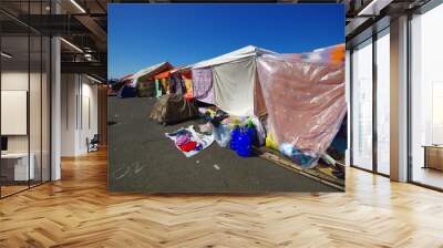 Portoviejo, Ecuador - April, 18, 2016: Tents for the refugees after 7.8 earthquake. Wall mural