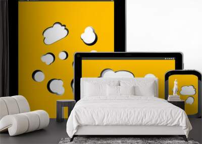 Blank mobile smart phone and digital tablet pc with cloud on the screen Wall mural