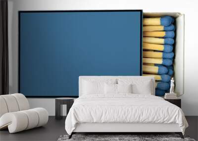 horizontal blue matchbox with matches on a white background Wall mural