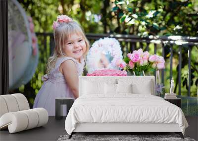 Little girl celebrate Happy Birthday Party outdoor Wall mural