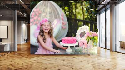 Little girl celebrate Happy Birthday Party Wall mural