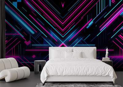 Minimalistischer Gaming Hintergrund im Retrostil mit geometrischen Formen in Neonfarben. (Generative AI) Wall mural