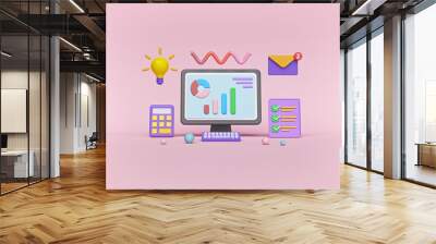 business data report and computer monitor. 3d rendering Wall mural