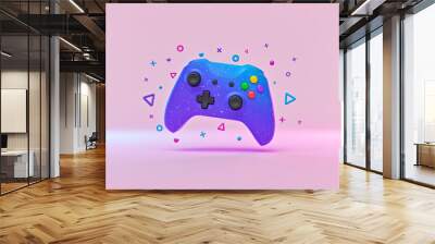 gamepad with colorful decorations. trendy design background. 3d rendering Wall mural