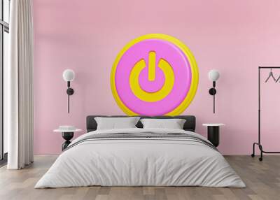 minimal concept of power on and off round button icon isolated on pastel pink background. 3d renderi Wall mural