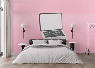 minimal laptop isolated on pastel pink background. 3d rendering Wall mural