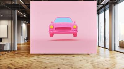 minimalism concept. modern pink car floats on pastel background. front view. cartoon style. 3d rendering Wall mural