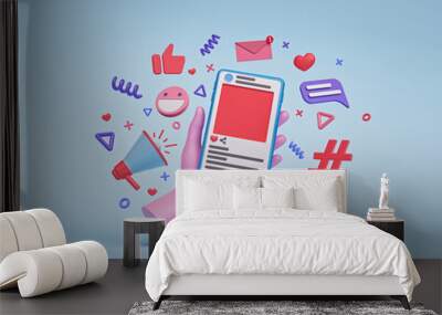 trendy social media design for advertising and promotion. 3d rendering Wall mural