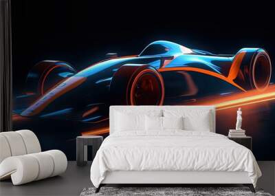 futuristic sport car driving speedily with light reflections in the dark Wall mural