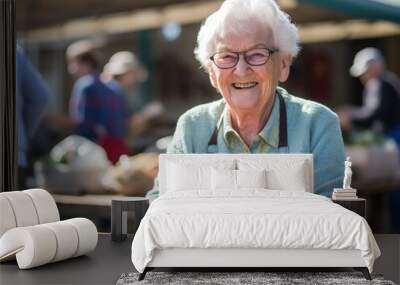 senior's pantry volunteer gives snacks that are put in bags, ai generated Wall mural