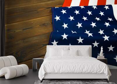 American flag on a old wooden desk top view Wall mural