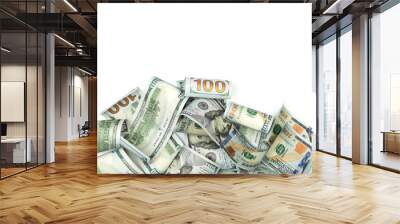 Heap of hundred Dollar Bills isolated on white background with place for your text - Image. Wall mural